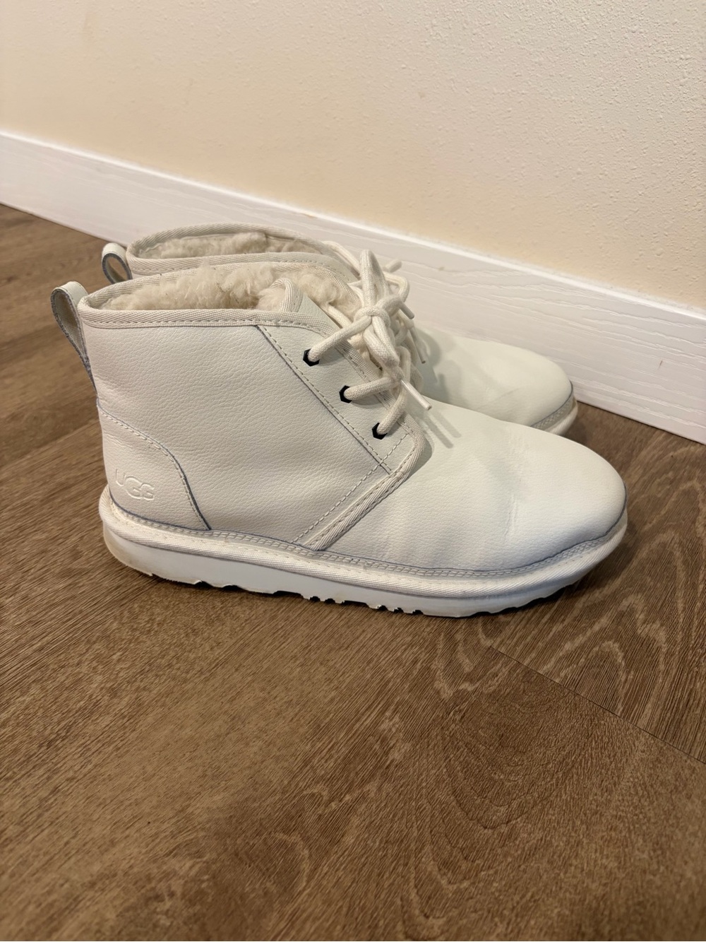 UGG White Leather Lace-Up Shearling Boot